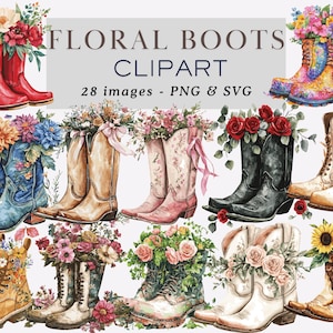 Floral Boots Clipart Floral Boots Illustrations Floral Boots PNG Floral Garden Boots Clipart Boho Boots Clipart Cowgirl Boots Commercial Use