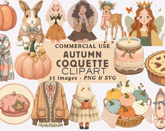 Autumn Coquette Clipart Bundle: Pink Pumpkin PNG Graphics (Commercial Use, Digital Download