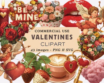Valentine's Day Clipart Bundle, Romantic PNG Graphics (Commercial Use)