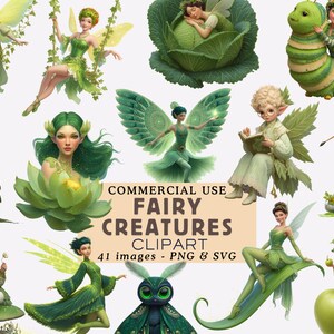 Zestaw clipartów z magicznymi leśnymi stworzeniami, ilustracje fantasy, grafika z mistycznym lasem, dziennik śmieci do użytku komercyjnego