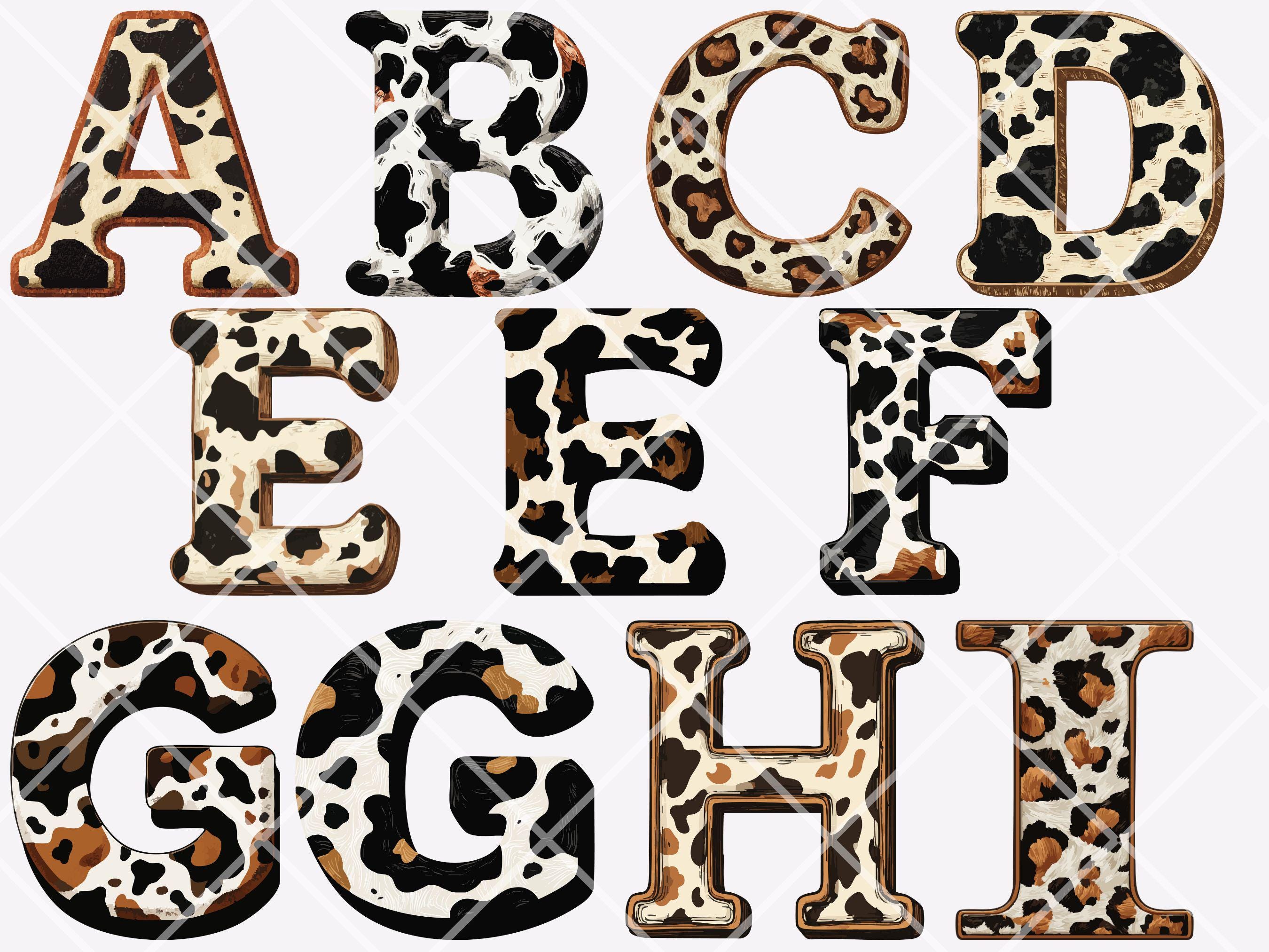 Cow Print Alphabet Clipart, Cowhide Letters PNG SVG (instant Download ...