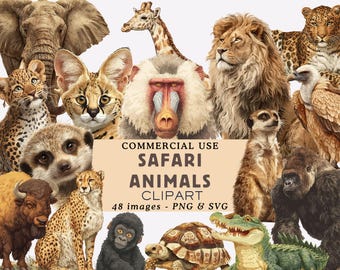 サファリ動物のクリップアートバンドル ジャングルの動物のベクターアート 森の動物のグラフィック サファリのイラスト 商用利用 スクラップブッキング
