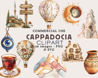 Cappadocia Clipart PNG Cappadocia PNG Turkey Clipart Hot Air Balloon PNG Travel Clipart Country Clipart Turkey Png Balloon Commercial Use