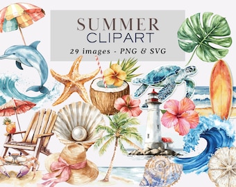 Summer Clipart Summer Graphics Beach Clipart Beach Graphics Watercolor Summer Clipart Summer Svg Summer Png Cute Summer Clipart Pool Party