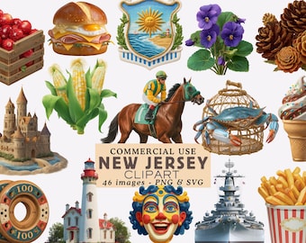 New Jersey Clipart Bundle NJ State Symbols PNG Garden State Landmarks Graphics US travel Vacation Art Junk Journal Digital Download