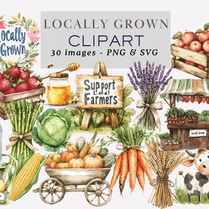 Locally Grown Clipart Watercolor Locally Grown Svg Locally Grown Png Watercolor Farmer's Market Clipart Farmers Market PNG Garden Clipart