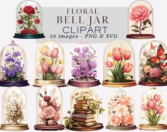 Floral Bell Jar Clipart  Vintage Flowers Clipart Floral Bell Jar Png Floral Bell Jar Graphics Flower Clipart Floral Graphics Commercial Use