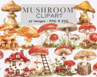 Mushroom Clipart Set: Forest Toadstool Graphics (PNG, SVG, Commercial Use License)