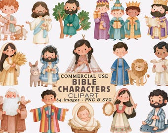 Personaggi biblici ad acquerello, clipart Antico e Nuovo Testamento PNG, grafica di personaggi biblici, figura religiosa SVG, download digitali per uso commerciale