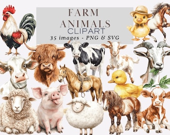 Watercolor Farm Animals Clipart Farm Clipart Barn Clipart Farm Animals Illustrations Animals Digital Clipart Farm Png Animal Commercial Use