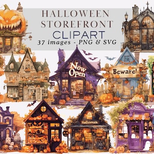 Halloween Storefront Clipart Whimsical Halloween Shop Clip Art Spooky Boutique Storefront Halloween Candy Shop Halloween PNG Commercial Use