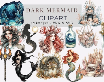 Dark Mermaid Clipart Png Gothic Mermaid Clipart Dark Ocean Clipart Dark Mermaid Graphics Mystical Sirens Clipart Mermaid Png Commercial Use