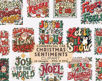 Christmas Sentiments Clipart Bundle Christmas Wishes Ephemera Illustrations Quotes and Holiday Greeting Graphics Commercial Use Junk Journal