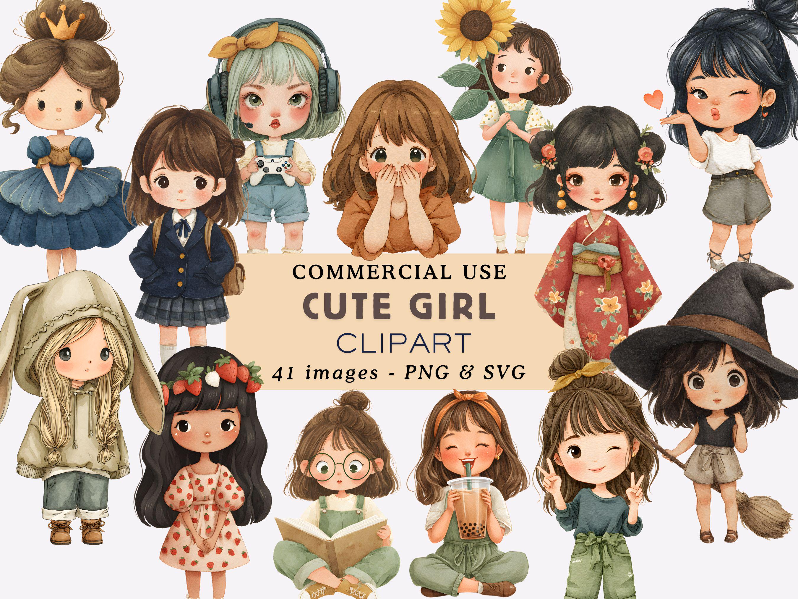 Cute Girl Clipart Bundle Quirky Cute Little Girl Illustrations Adorable ...