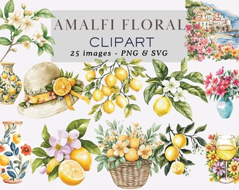 Amalfi Floral Clipart Amalfi Coast Clipart Lemon Clipart Lemon Stickers Italian Summer Illustrations Mediterranean Aesthetic Commercial Use