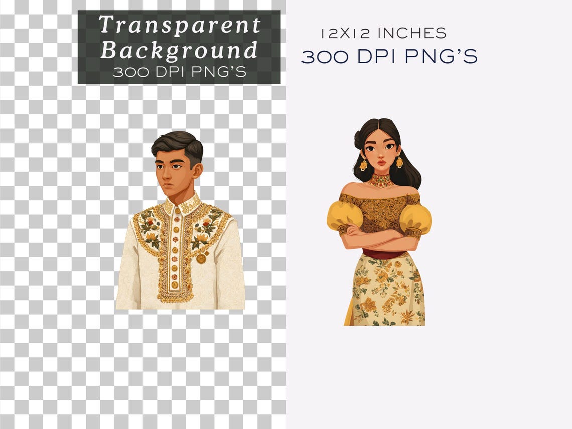 Filipino Fashion Clipart Bundle Traditional Clothes Illustrations Baro ...
