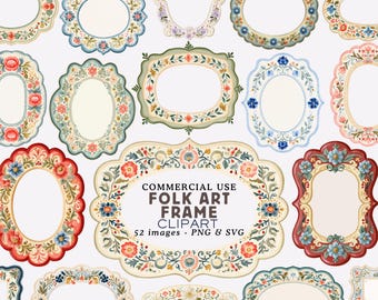 Watercolor Folk Art Frame Clipart Bundle Floral Cottagecore Frames Illustrations Whimsical Spring Border For Wedding and Invitations