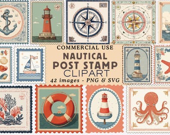 Francobollo nautico Francobollo nautico Clipart estetica del pescatore Francobollo vintage dell'oceano Effimere nautiche Francobollo postale nautico Clipart nautico