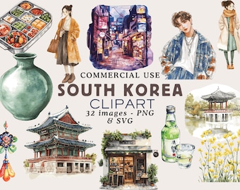 Corée du Sud Clipart PNG Séoul Clipart Corée du Sud graphiques Corée du Sud Illustrations Clipart K-Pop voyage Clipart Séoul PNG usage commercial