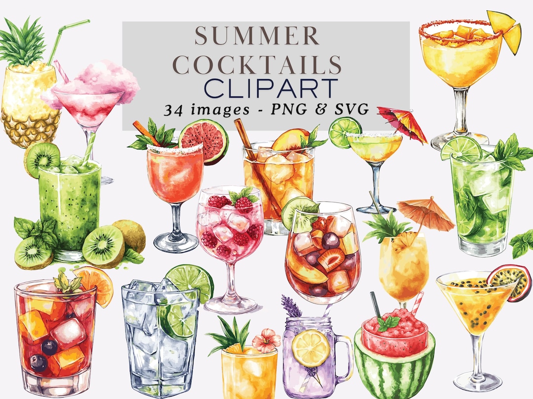 Summer Cocktail Clipart Drinks Clipart Cocktail Graphics Tropical ...