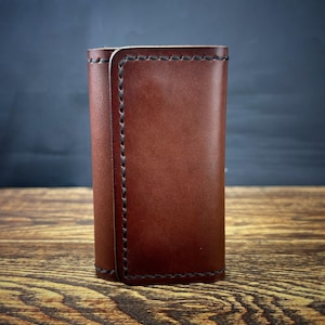 Cognac Leather Key Holder Hand Stitched Crust Case 6 Hooks Organizer  Pocket Sleeve Travel Accessory Gift for Him Snap Closure Waxed