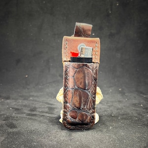 Crocodile Leather Lighter Case, Brown Key Fob, Handmade Lighter Cover, Genuine Leather Keychain, Gift for Him