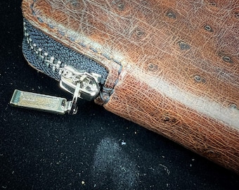 Handmade Ostrich Leather Mini Wallet: Brown Key Holder Case