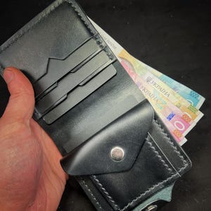 Cartera de cuero negra personalizada para hombre / Cartera plegable hecha a mano con monedero / Regalo para él / Cosida a mano / Cartera delgada personalizada