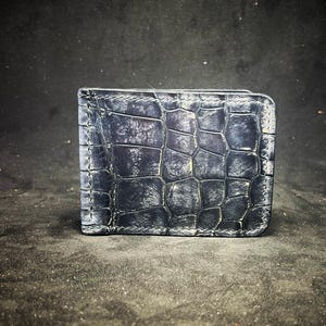 Fermasoldi di lusso in pelle di coccodrillo fatto a mano, portafoglio sottile minimalista da uomo unico, cucito a mano beige grigio nero, regalo per lui, portafoglio EDC