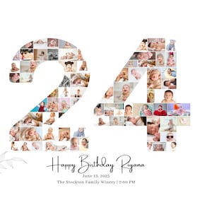 24th Birthday Photo Collage Template, Number 24 Collage, 24th Collage, Custom Gift for her, 24th Birthday, Number Collage, Canva Template