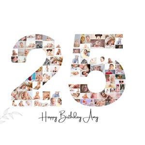 Plantilla de collage de fotos para 25 cumpleaños: Regalo personalizado de Canva con el número 25 (descarga digital)