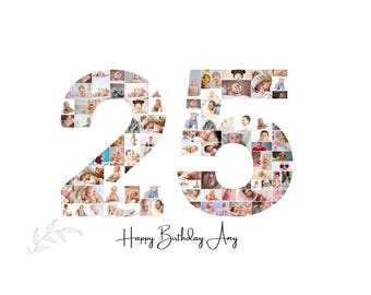 25th Birthday Photo Collage Template: Custom Number 25 Canva Gift (Digital Download)