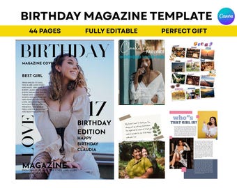 Personalized Birthday Magazine Template, Customizable Gift (Canva Editable)