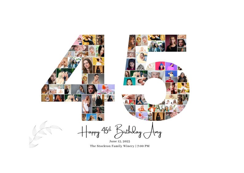 45th Birthday Photo Collage Template, Canva Number Collage (digital ...