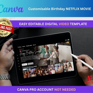 Video de cumpleaños de Netflix: video personalizado editable, regalo de cumpleaños digital único para tu ser querido / Plantilla fácil de arrastrar y soltar