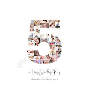 5th Birthday Photo Collage Template, Number 5 Collage, 5th Collage, Custom Gift for her, 5th Birthday, Number Collage, Canva Template, Gift