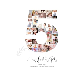 5th Birthday Photo Collage Template: Customizable Canva Design (Digital Download