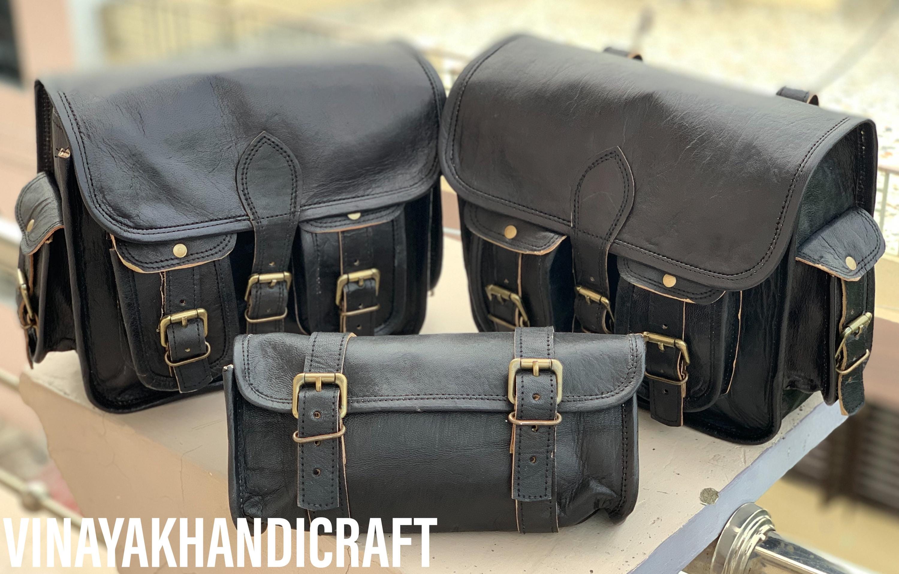 Handmade Leather Saddle Pannier Leather Saddlebags Motorcycle Pouch Brown three Bags Panniers Saddlebags For Sportscasters set of three bags