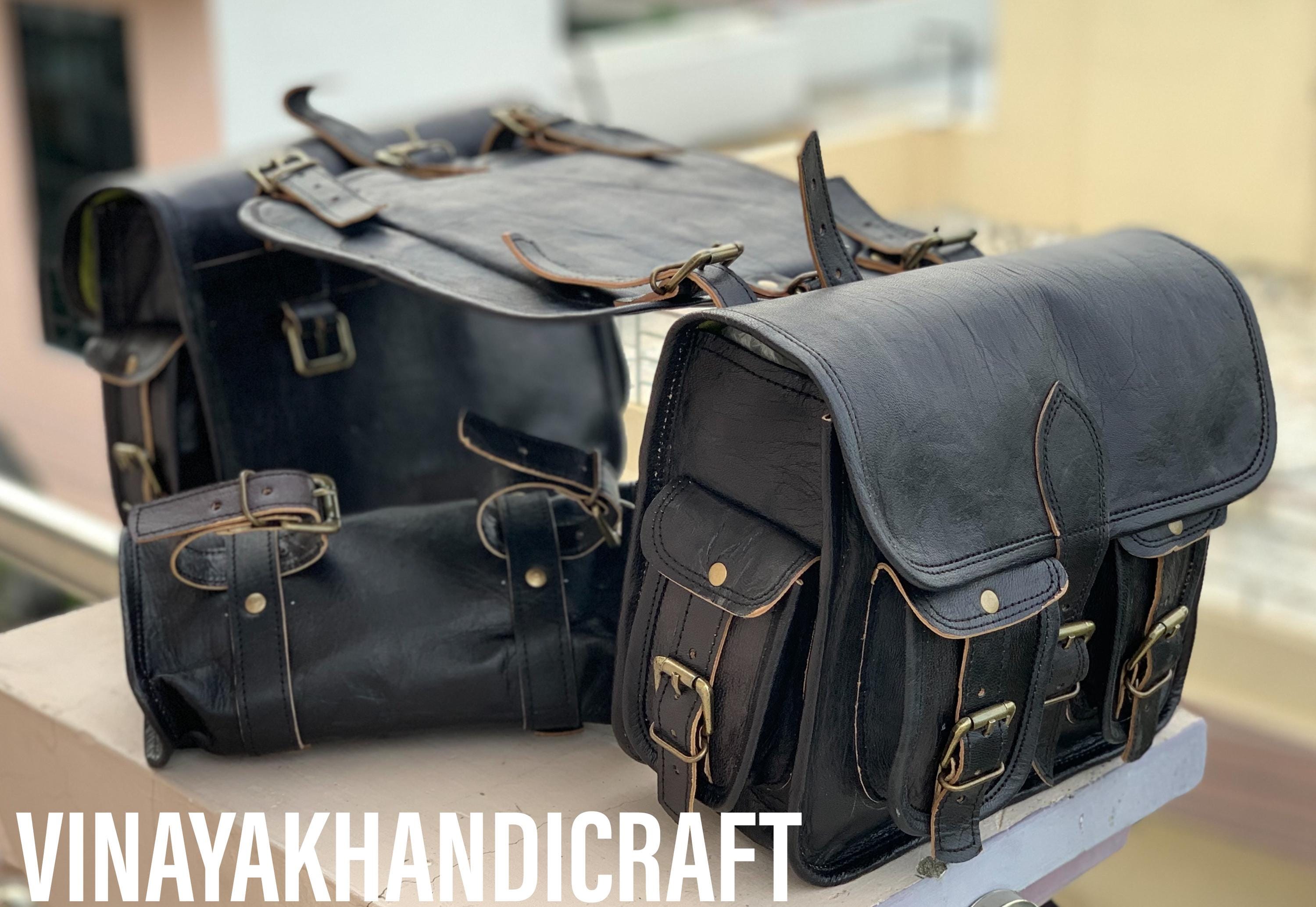 Handmade Leather Saddle Pannier Leather Saddlebags Motorcycle Pouch Brown three Bags Panniers Saddlebags For Sportscasters set of three bags