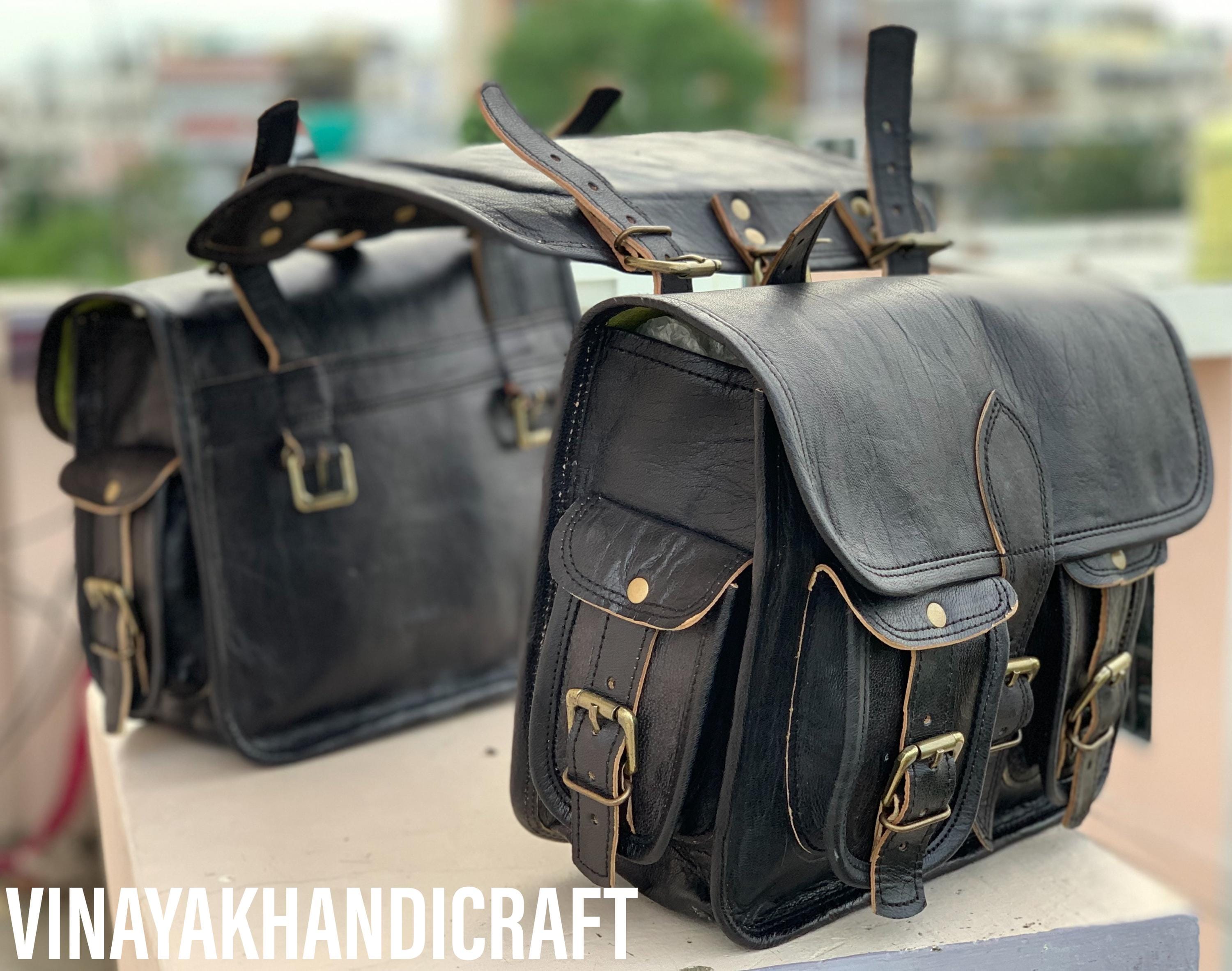 Handmade Leather Saddle Pannier Leather Saddlebags Motorcycle Pouch Brown three Bags Panniers Saddlebags For Sportscasters set of three bags