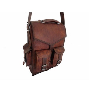 Bolso bandolera de cuero hecho a mano, mochila para portátil, bolso de cuero genuino de cabra para hombre, bolso bandolera para portátil, bolso vintage marrón