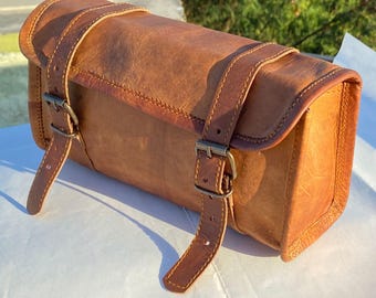 Leather Saddle Bag Motorcycle Bag Black Fork Tool Pouch Bag Handmade Leather Saddle Pannier Bags 10 inch Fork Motorcycle Tool Bag Cycling Bg