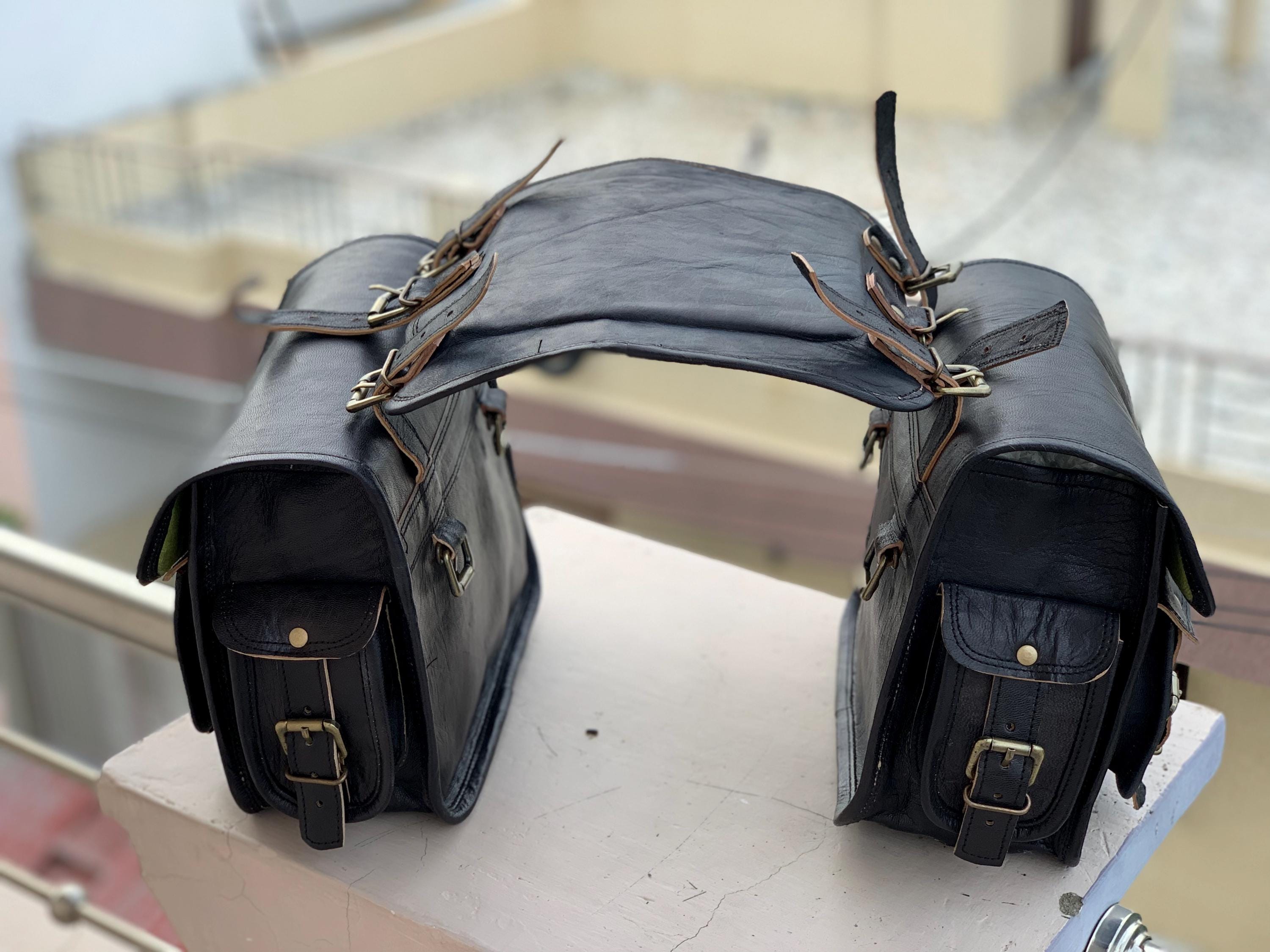 Handmade Leather Saddle Pannier Leather Saddlebags Motorcycle Pouch Brown three Bags Panniers Saddlebags For Sportscasters set of three bags