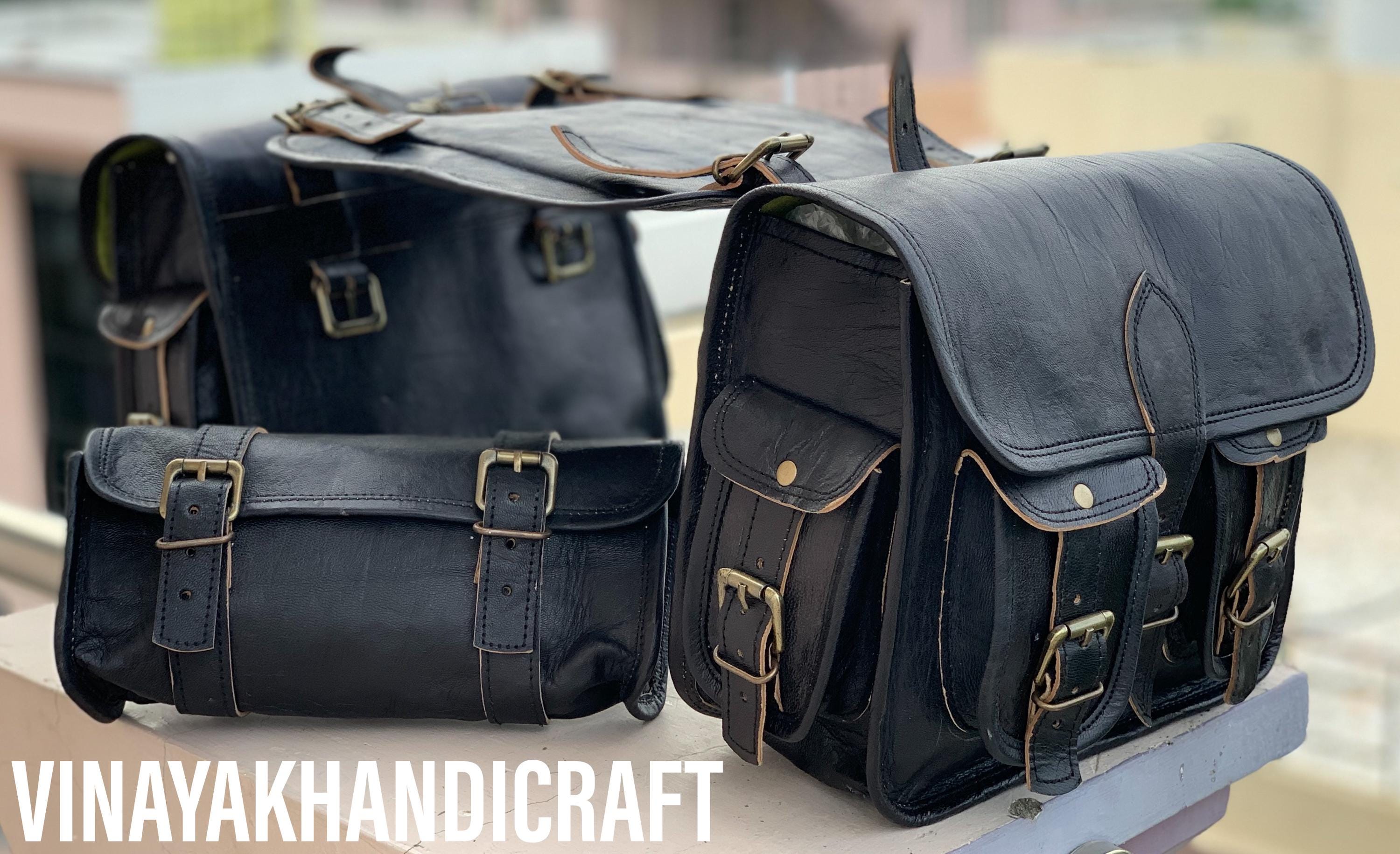 Handmade Leather Saddle Pannier Leather Saddlebags Motorcycle Pouch Brown three Bags Panniers Saddlebags For Sportscasters set of three bags