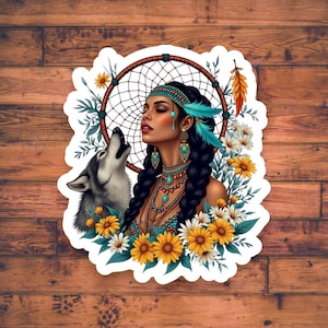 Dreamcatcher and Spirit Wolf Vinyl Decal 4in