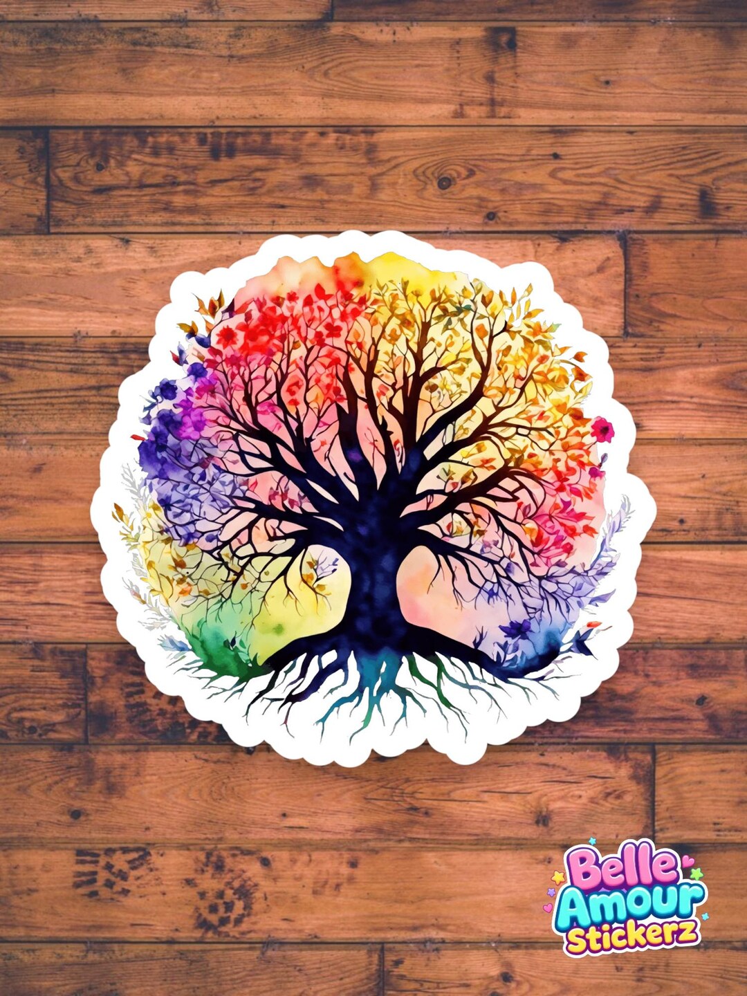Colorful Tree of Life With Roots and Flowers Vinyl Decal 4in - Etsy