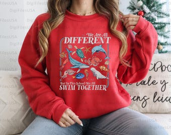 We All Swim Together PNG Digital Download, Teacher Back to School Shirt Designs, Ocean Animal Classroom Shirt, Underwater Turtle Outfit