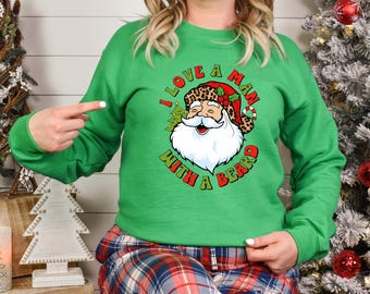 I Love a Man with a Beard PNG, Christmas Santa Claus PNG, Holiday Sweater, Retro Beard PNG, Christmas Santa Beard png, Gift for Him png