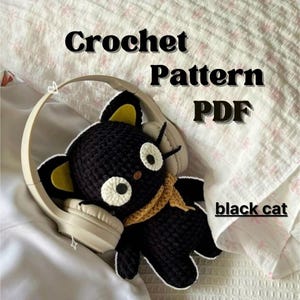 黒猫のかぎ針編みパターンpdf | かぎ針編みパターンpdf、英語のあみぐるみチュートリアルPDF、DIYチュートリアル、ぬいぐるみ猫、あみぐるみ猫のかぎ針編み