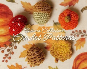 Autumn Amigurumi Crochet Patterns | Pumpkin, Maple Leaf, Mushroom (PDF Pattern)